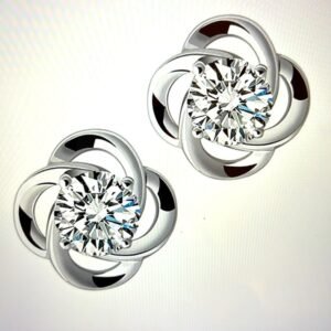 18kt White Gold Over Majestic Fancy Diamond Halo Stud Earrings Clip Vs Quality Push Back By VR ARTS.