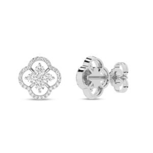 18kt White Gold Over Majestic Fancy Diamond Halo Stud Earrings Clip Vs Quality Push Back By VR ARTS.