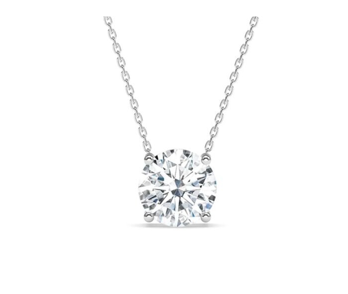 Simple Round Shape Silver Diamond Pendant 18kt White Gold Finish Vs Quality For Gift Her By VR ARTS