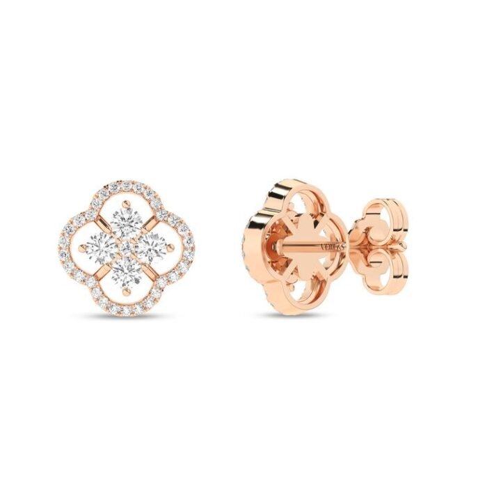 18kt White Gold Over Majestic Fancy Diamond Halo Stud Earrings Clip Vs Quality Push Back By VR ARTS. - Image 2