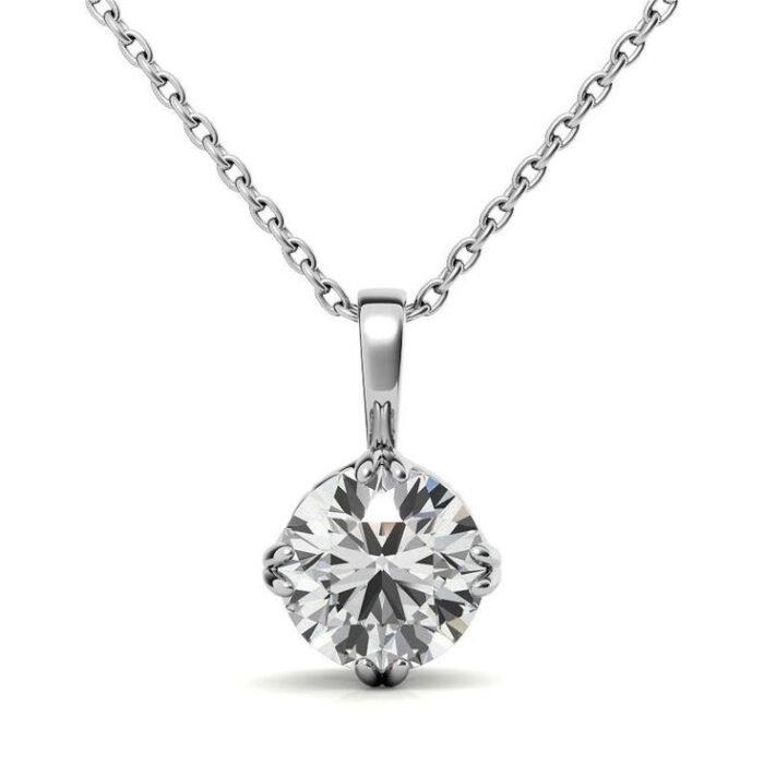 Simple Round Shape Silver Diamond Pendant 18kt White Gold Finish Vs Quality For Gift Her By VR ARTS - Image 3