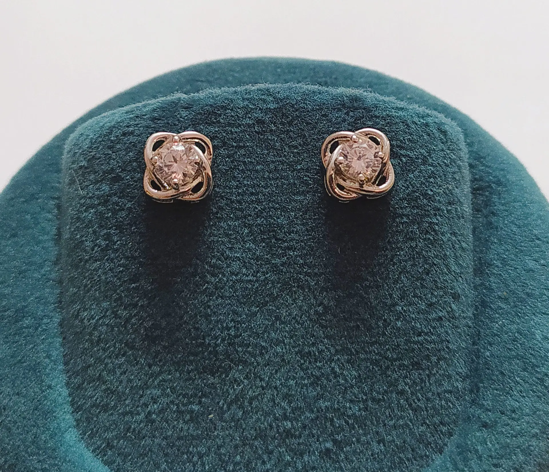 Modern Geometric Silver Solitaire Earrings - Image 3