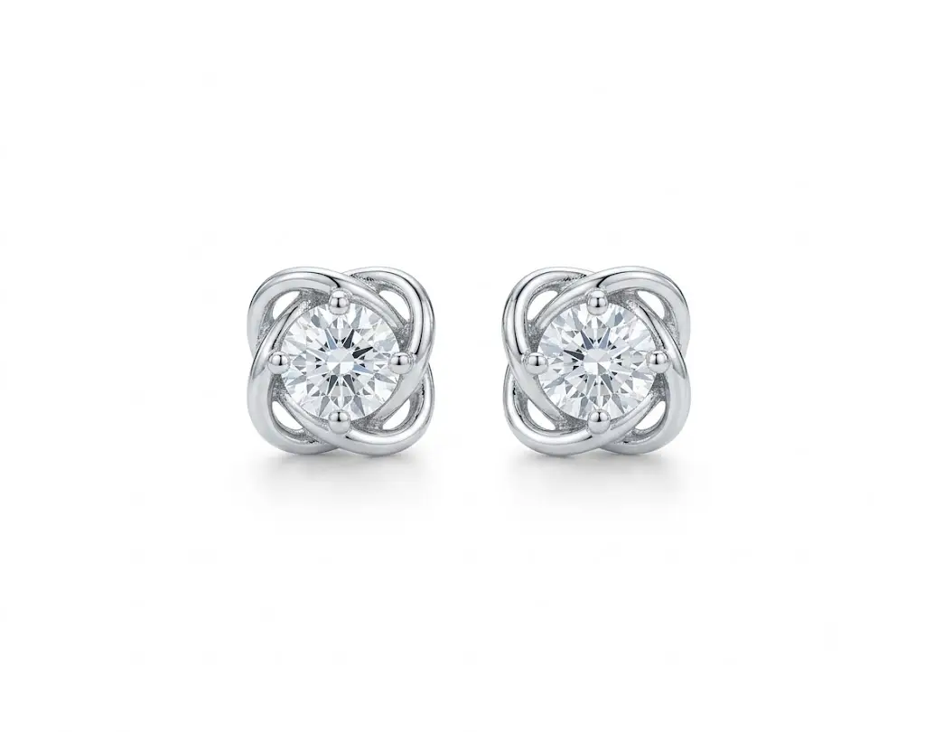 Modern Geometric Silver Solitaire Earrings