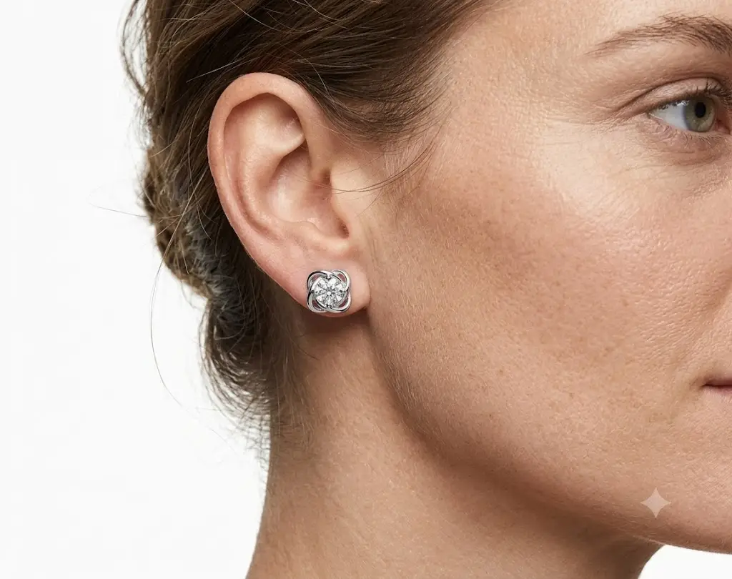 Modern Geometric Silver Solitaire Earrings - Image 2