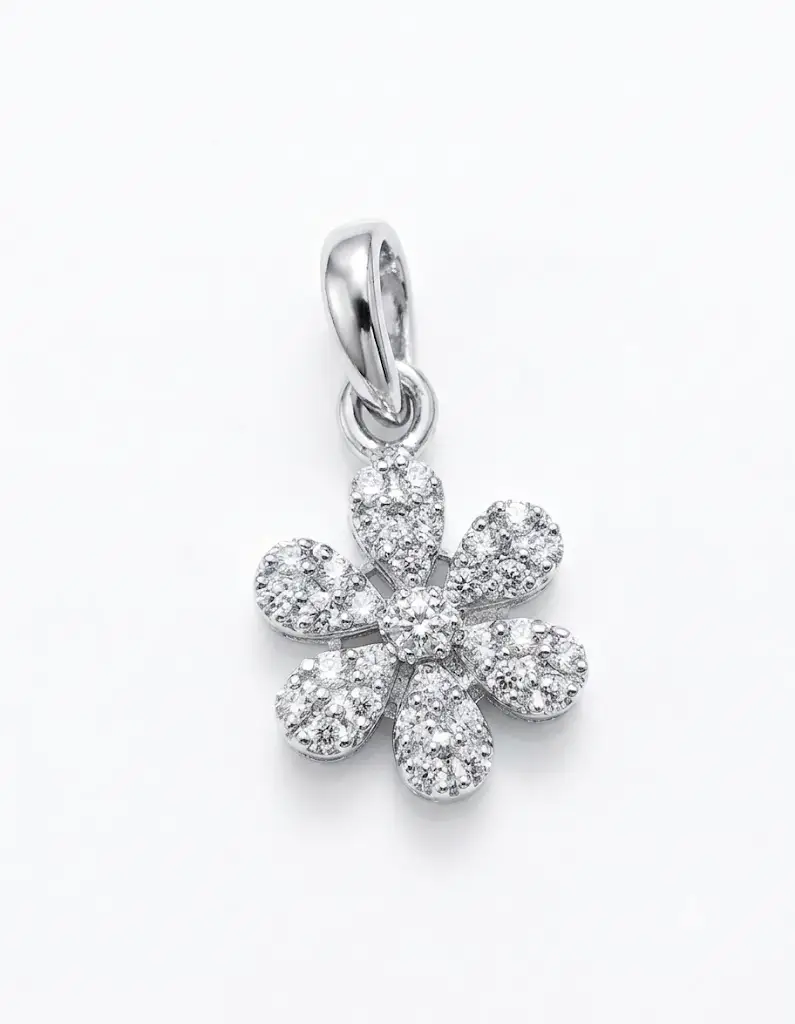 Floral Cluster Glistening Petal Silver Pendant