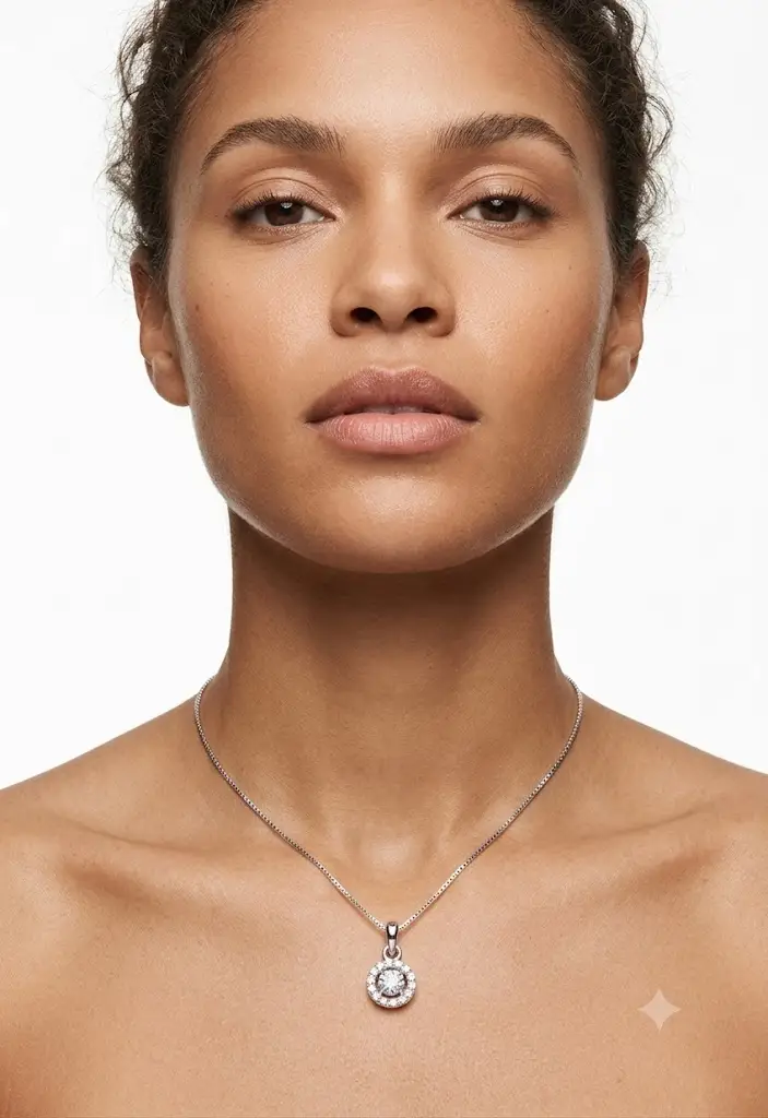 Teardrop Pear Halo Silver Pendant - Image 3